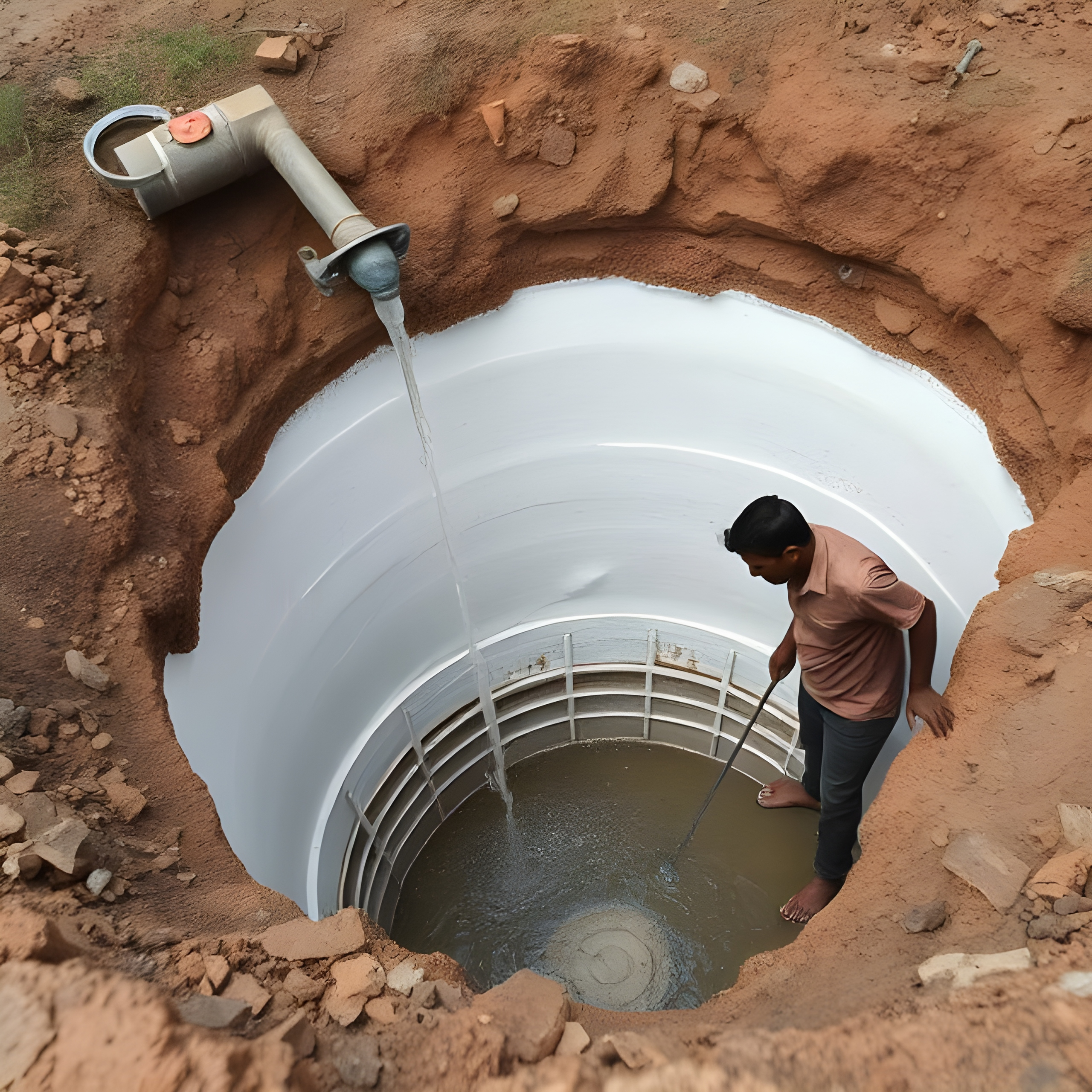 Residential sewage tank cleaning in progress